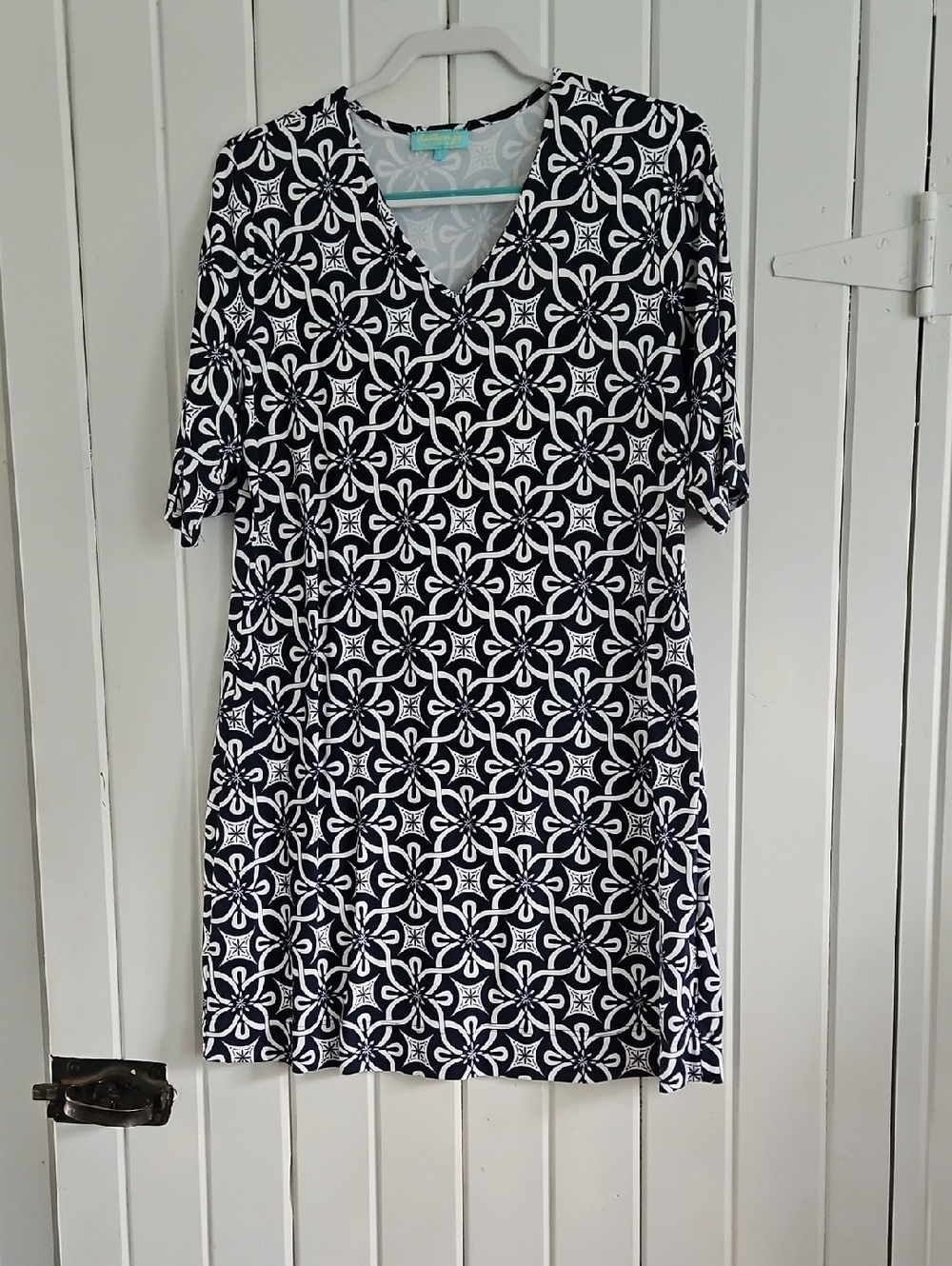 Navy & White Floral  Dress That Can Be Worn For A Summer Event Or shopping